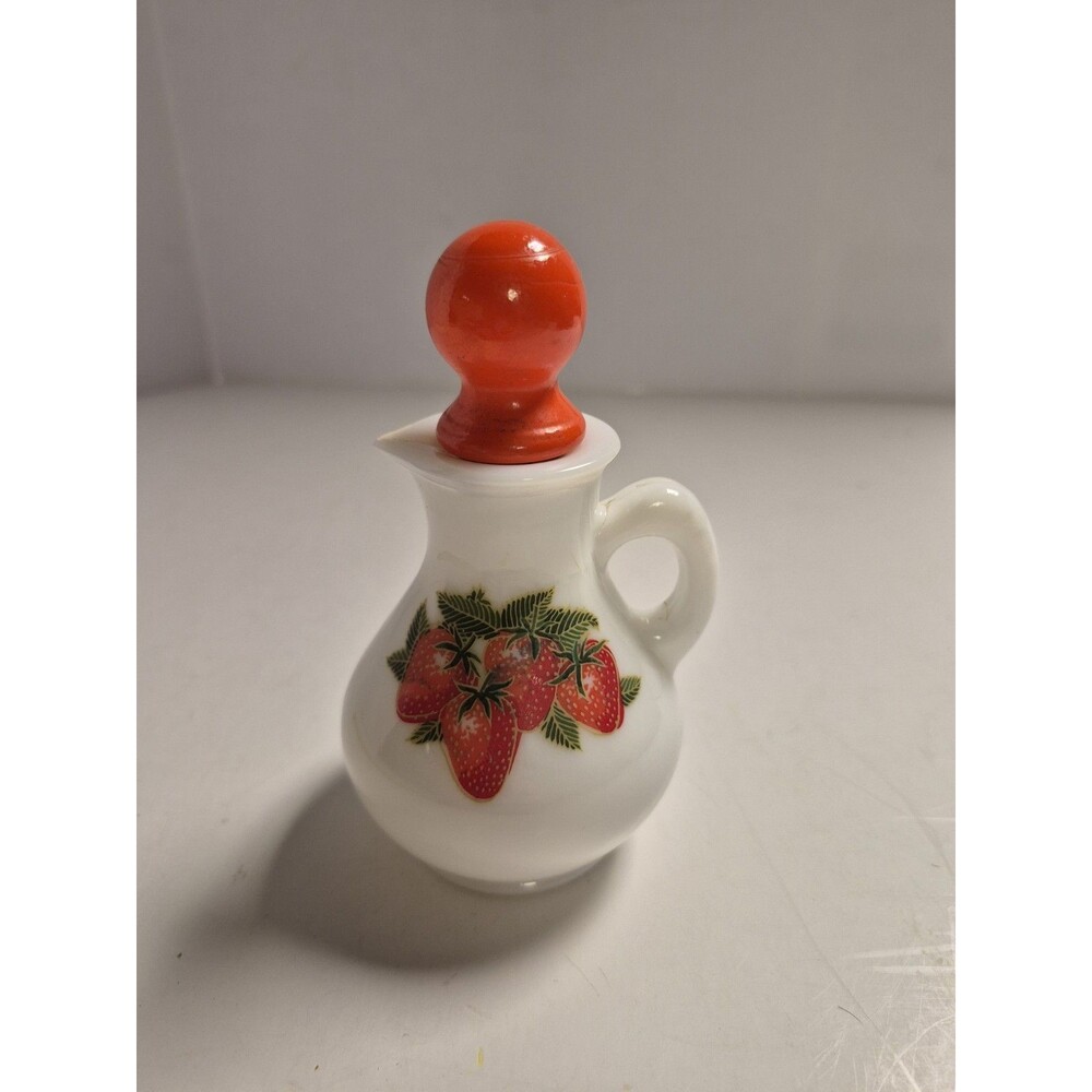 Avon Strawberries &Cream Bath Foam Milk Glass Decanter Vintage Decor Empty Jar